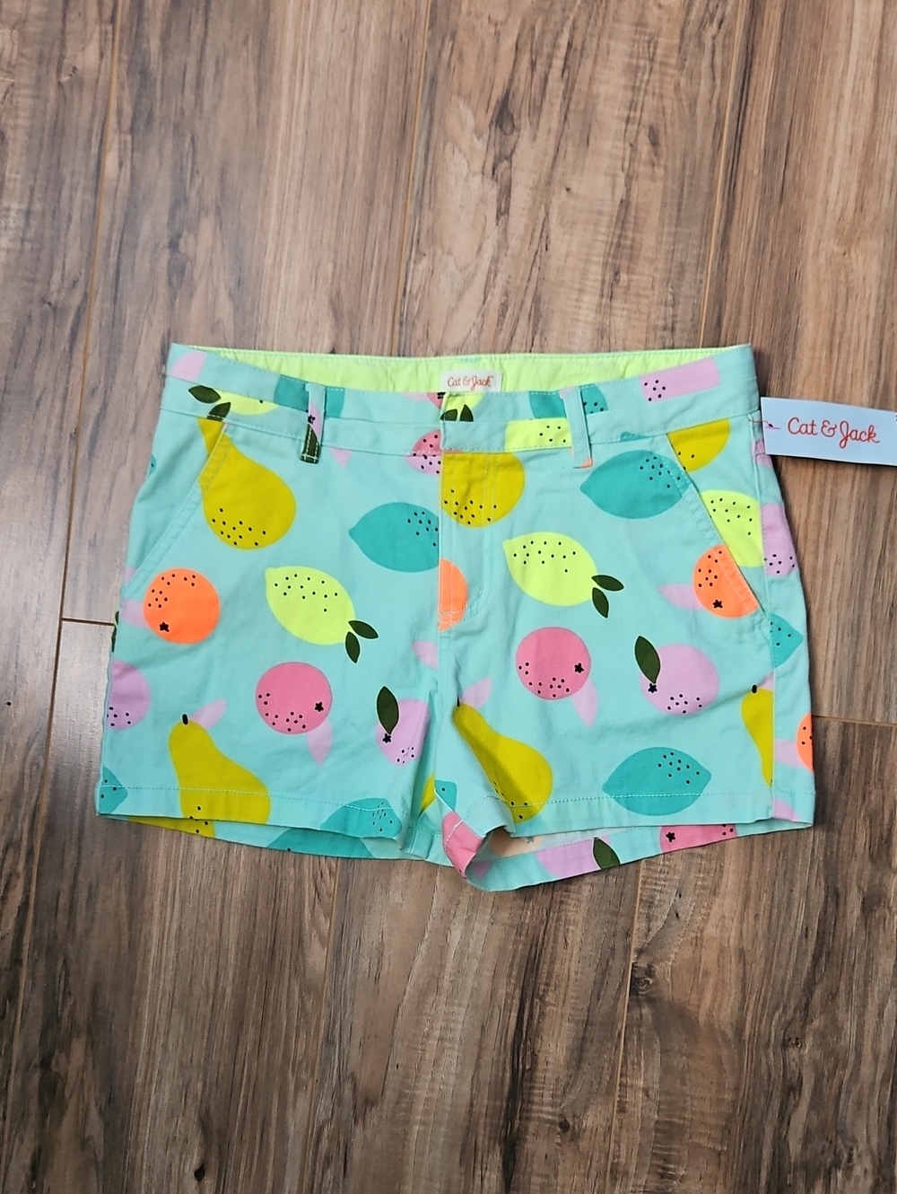 Cat & Jack Mint Fruit-Print Girls' Shorts with Neon Accents XL 14/16 NWT